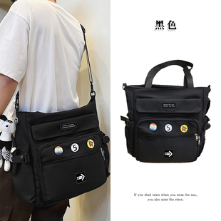 大容量斜挎帆布包2025新款中小学生补习补课手提袋校园单肩托特包