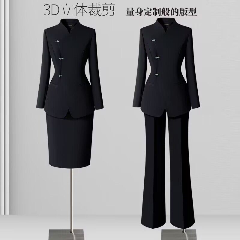 职业西装套装女气质高级感黑色中式西服酒店前台工装珠宝店工作服