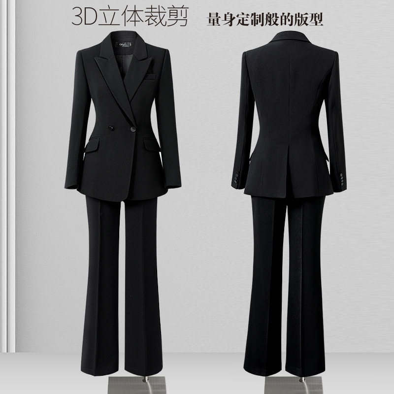 高端西装套装女春秋新款气质时尚职业休闲黑色西服通勤正装工作服