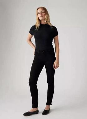 代购Levis李维斯女士牛仔裤显瘦高腰黑色修身日常通勤女裤