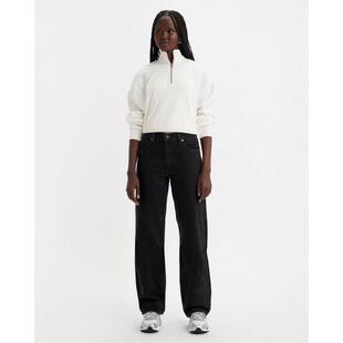 代购Levis李维斯女士牛仔裤拉链高腰黑色直筒日常通勤女裤
