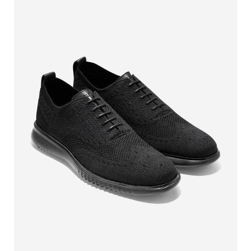 代购Cole Haan男士正装鞋轻便透气软底舒适黑色系带翼尖针织鞋面