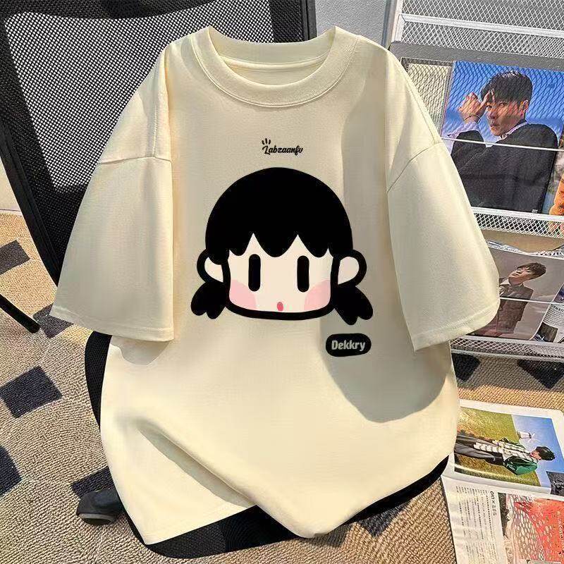 女童纯棉短袖T恤夏季新款中大童仿刺绣可爱卡通小女孩潮款上衣