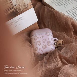 粉晕豹纹适用于Airpods保护套AirPods4耳机套aipods2 AirPodspro2苹果airpodspro3小众创意光面菲林耳机壳