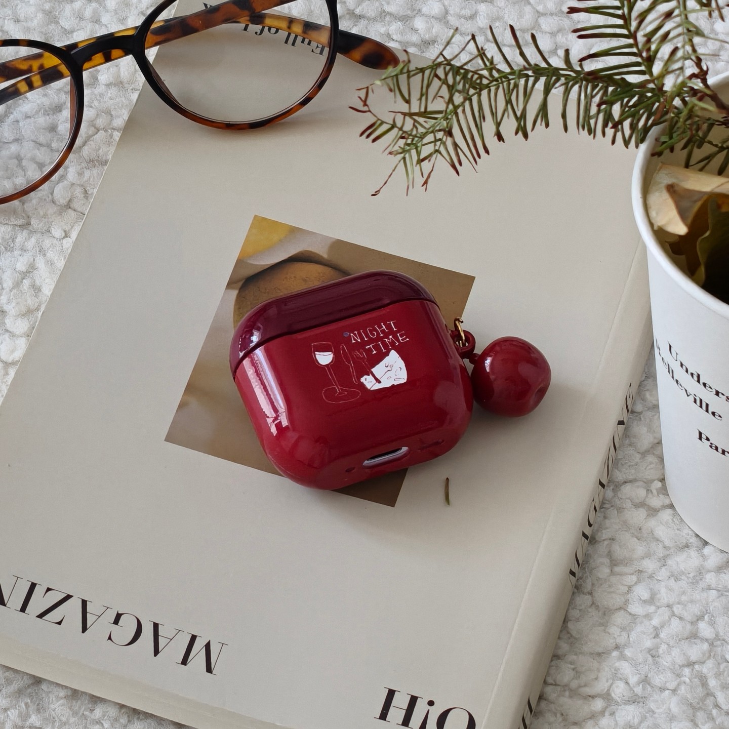 红酒芝士适用于Airpods1/2保护套AirPods4耳机套aipodspro3可爱卡通AirPodspro2/airpods3光面菲林耳机壳硬壳