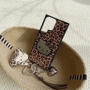 豹纹小猫适用于三星s24ultra/S25全包镜面硬壳s23+/S22+文艺小众手机壳可爱三星s21+/s24/S23ultra防摔保护套