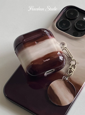 咖啡晕染适用于Airpodspro菲林光面耳机壳AirPods4耳机套aipods2/AirPodspro2苹果airpods3小众创意保护套