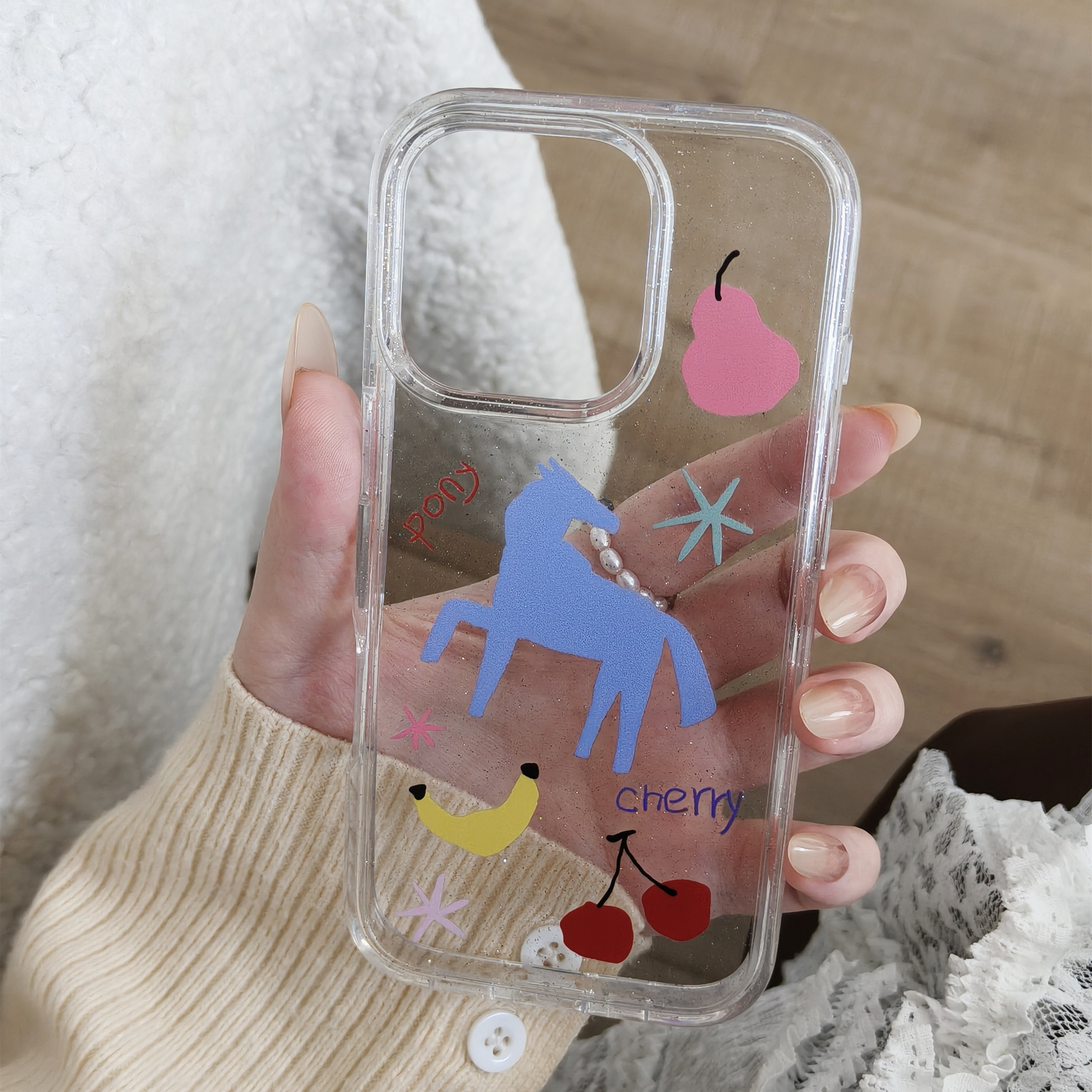 涂鸦小马适用于iPhone17ProMax可爱手机壳14PLUS/16promax防摔闪粉硬壳15pro/13PRO全包气质苹果11pro保护套