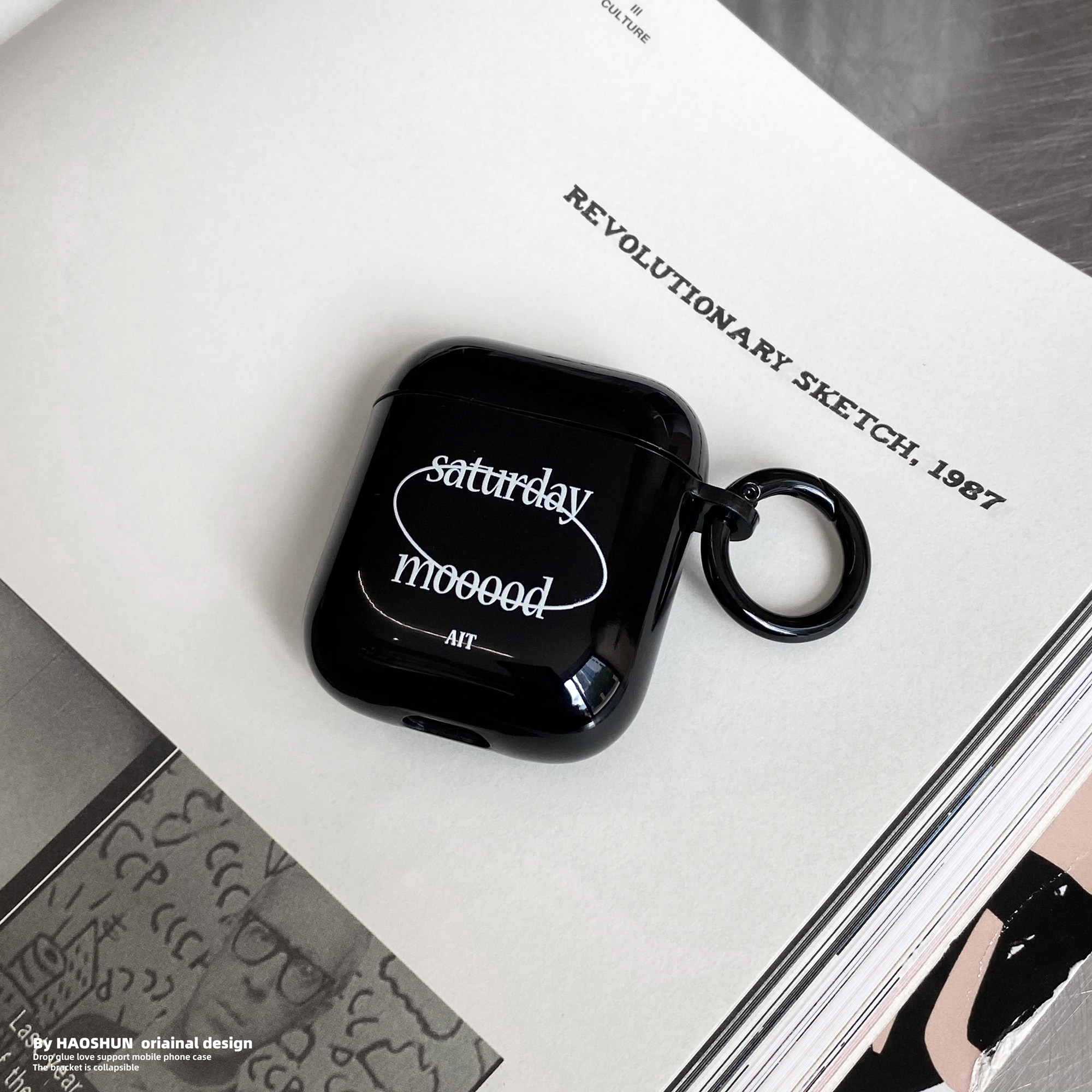 圆圈白英文适用于airpods保护套airpods2耳机套aipods二代三无线蓝牙i