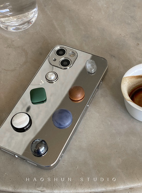 中古石头适用于iphone16pro/17P苹果12手机壳11PRO镜面硬壳i15max新款艺术14proMAX女款XSmax电镀i7/8p保护套