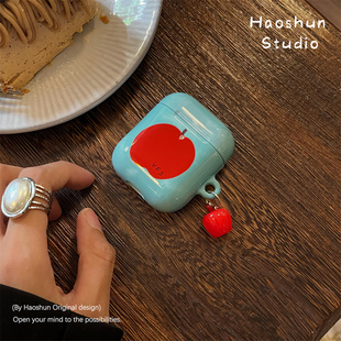 薄荷苹果适用于AirPodspro耳机套airPods3/pro2代光面菲林小众创意苹果2代AirPods4代卡通菲林硬壳耳机保护套