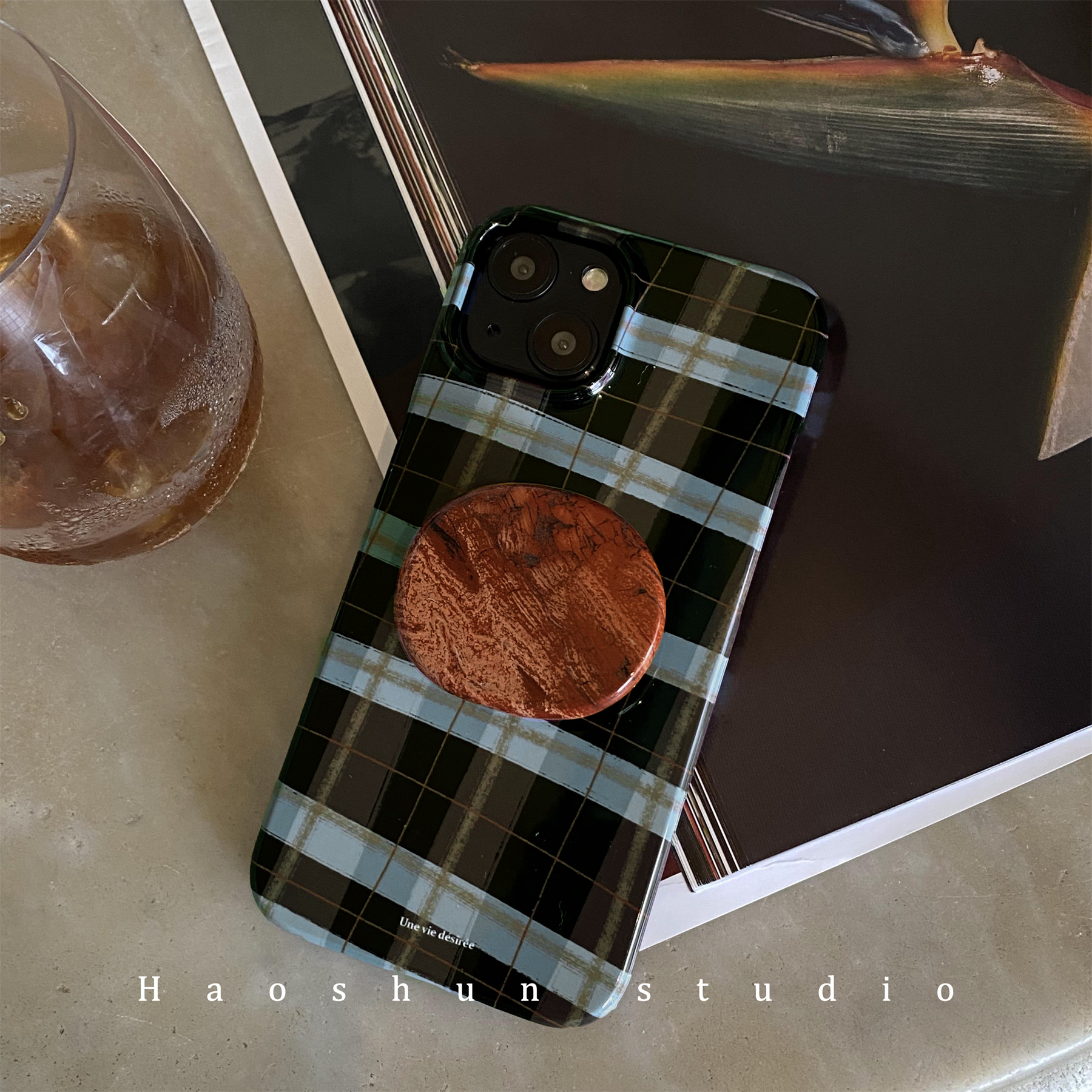 交错棕线适用于iphone13pro max苹果12手机壳11PRO菲林硬壳15/16新款艺术14proMAX女款半包光面保护套硬壳