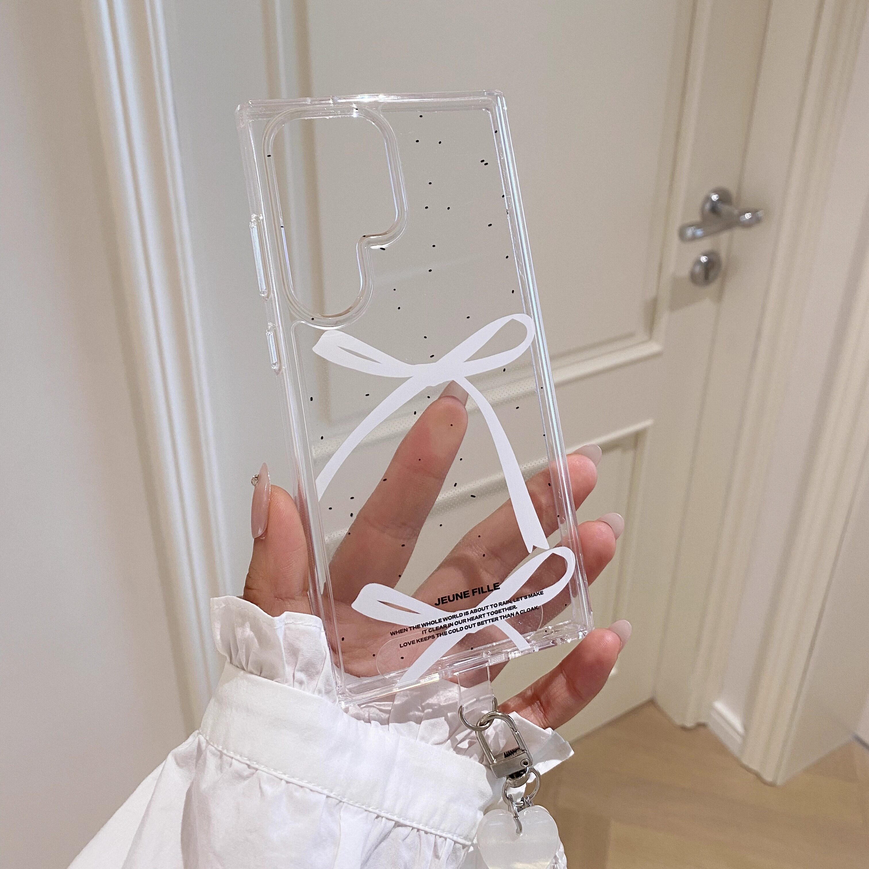 泼墨白蝴蝶结适用于三星s23ultra手机壳全包透明三星s24硬壳防摔保护套壳简约小众创意三星s24保护套s25ultra