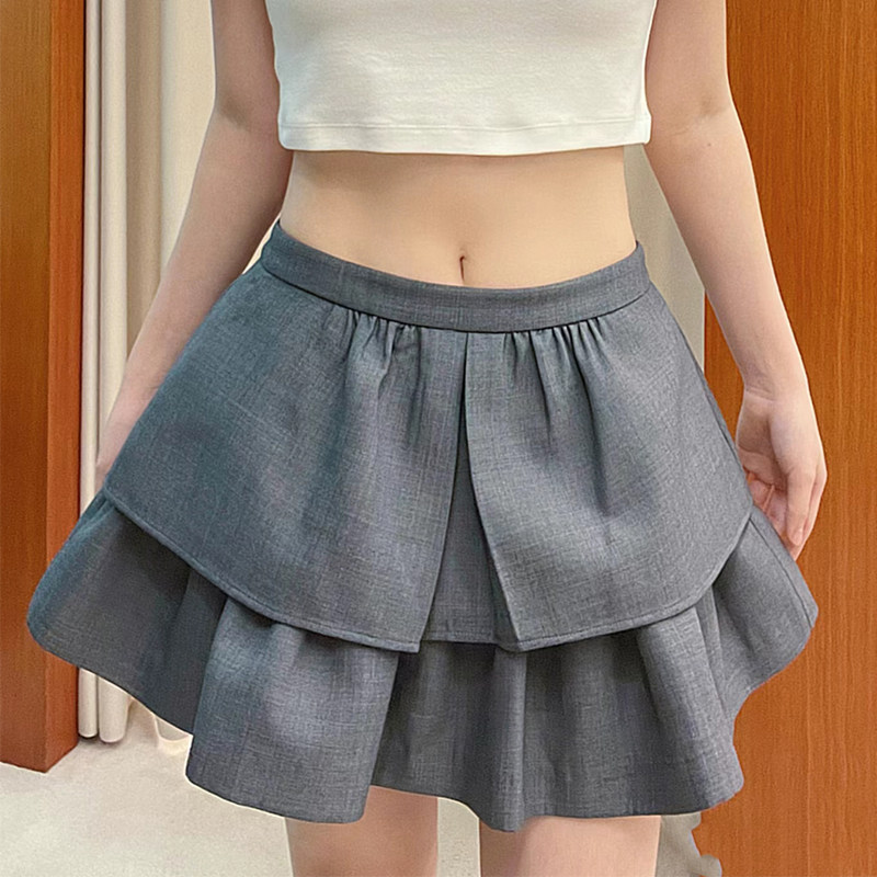 【现货】2024秋冬新款短裙百搭显瘦小众设计双层荷叶边半身裙女