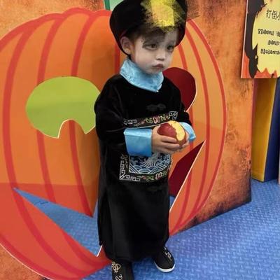 万圣节儿童僵尸服装cosplay清朝僵尸鬼衣男恐怖角色扮演全套演出