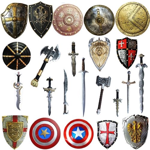 万圣节道具兵器盾牌PU头盔玩具刀剑匕首仿真古罗马武士道具武器