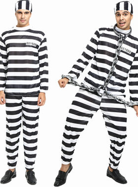万圣节成人条子与囚犯衣服囚人服装女囚衣服男囚服警察男囚犯派对