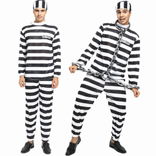 万圣节成人条子与囚犯衣服囚人服装女囚衣服男囚服警察男囚犯派对