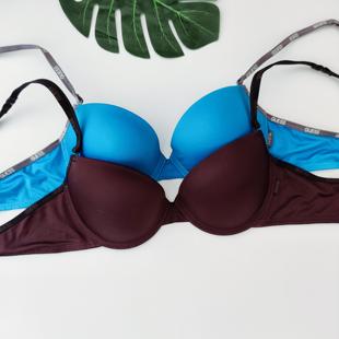 出口韩国原单深栗色光面聚拢上托带钢圈文胸小胸显大时尚简约舒适