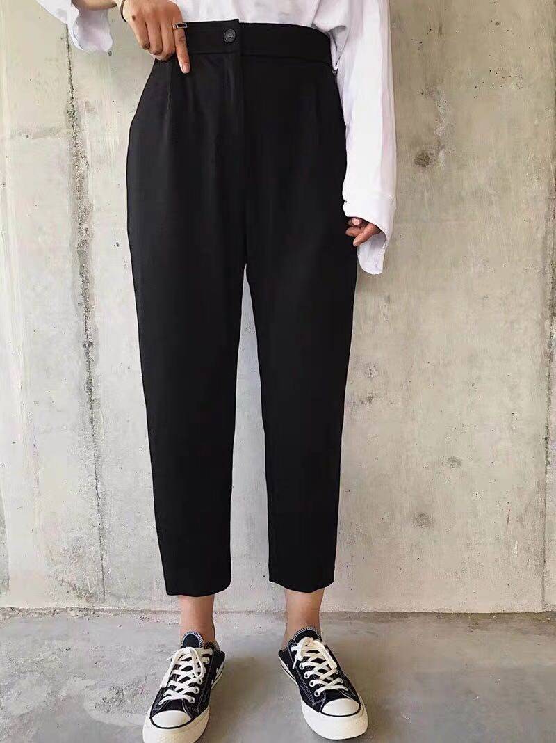 wuzhi西装裤九分女加绒松紧腰显