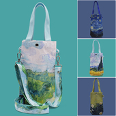 梵高帆布水杯套保温杯水壶手提袋子斜挎可背矿泉水瓶通用背带挂绳