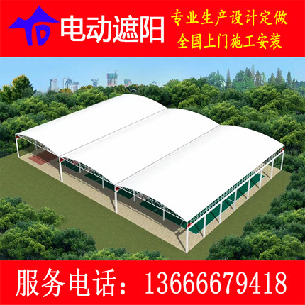 外贸出口电动推拉雨棚伸缩篮球场仓库过道物流活动收缩移动遮阳棚