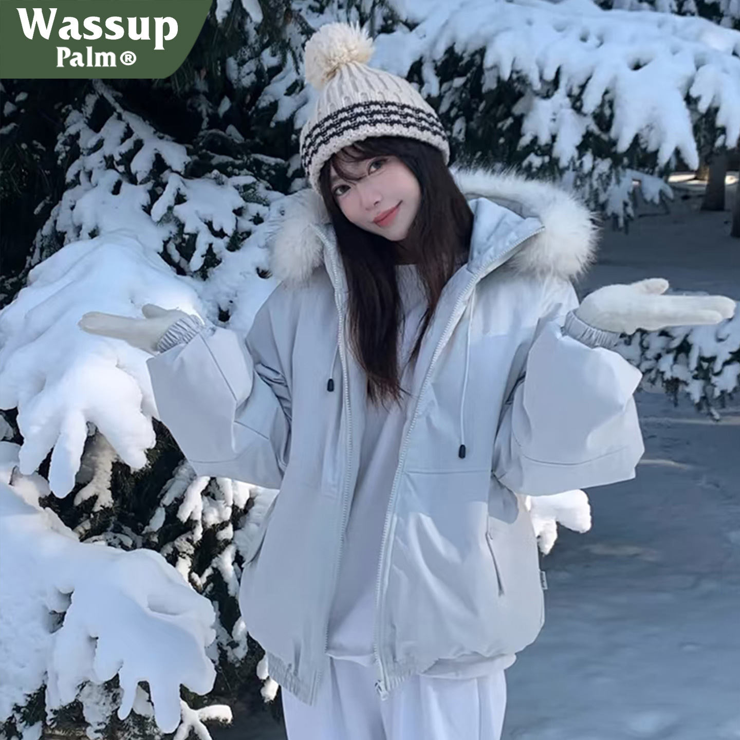 小个子大毛领加厚保暖棉衣女外套