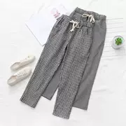 Quần lưới 9 quần nữ 2018 xuân hè mới phiên bản Hàn Quốc của quần thun lưng houndstooth thun quần Harlan quần âu - Khởi động cắt