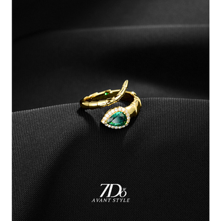 7Do轻奢高档微镶锆石金蛇戒指女2024新款爆款设计小众食指环尾戒