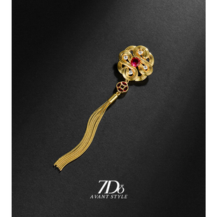7Do新中式巳巳如意金蛇旗袍压襟流苏挂饰精致胸花胸针女高档配饰