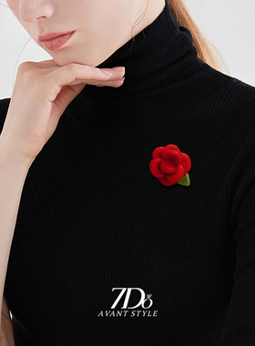 7Do秋冬毛毡山茶花胸针女设计感小众毛衣胸花时尚衣服别针配饰品