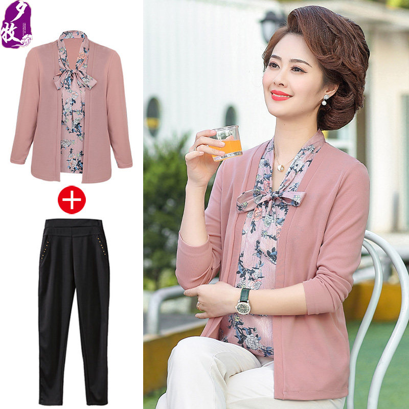 2020新款妈妈春装长袖上衣服中年妇女装洋气中老年春秋40岁50套装