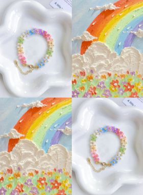 【彩虹糖豆梦】纯手工串珠手链可爱少女心米珠手链成品