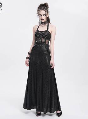 Devil Fashion恶魔时尚女装哥特朋克挂脖过胶花纹料连衣裙SKT229