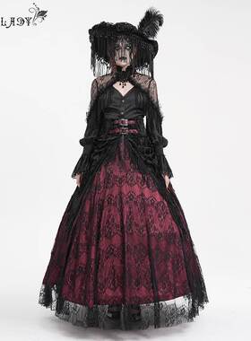 Devil Fashion恶魔时尚女装哥特玫瑰压花绒料流苏半裙ESKT05002