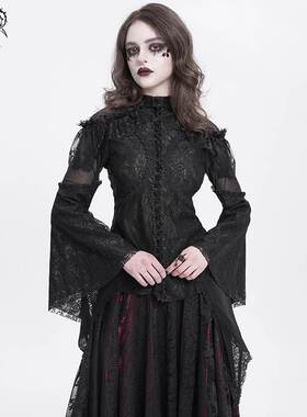 Devil Fashion恶魔时尚女装哥特双层蕾丝网T恤TT27901