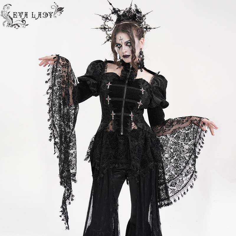 Eva Lady恶魔时尚女装哥特胸前镂空挂脖燕尾短外套 ECT01701