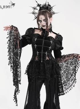 Eva Lady恶魔时尚女装哥特胸前镂空挂脖燕尾短外套 ECT01701