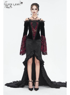 EVA LADY恶魔时尚女装哥特朋克暗黑吊带女上衣蕾丝边长袖ETT03602