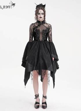 Devil Fashion恶魔时尚女装哥特旗袍式小花网料连衣裙 ESKT05301