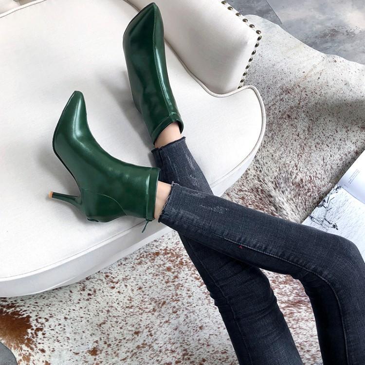 欧美风冬季新款粗跟裸靴高跟鞋