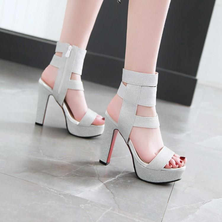 时尚侧拉链性感夜店舞台超高跟鞋