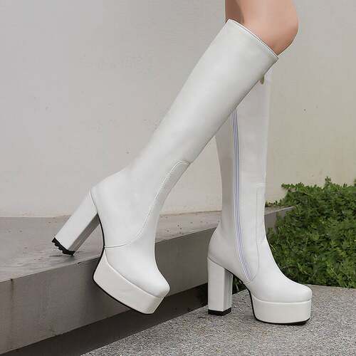2024厚底时尚过膝靴秋冬新款保暖超高跟显瘦大码靴粗跟骑士靴