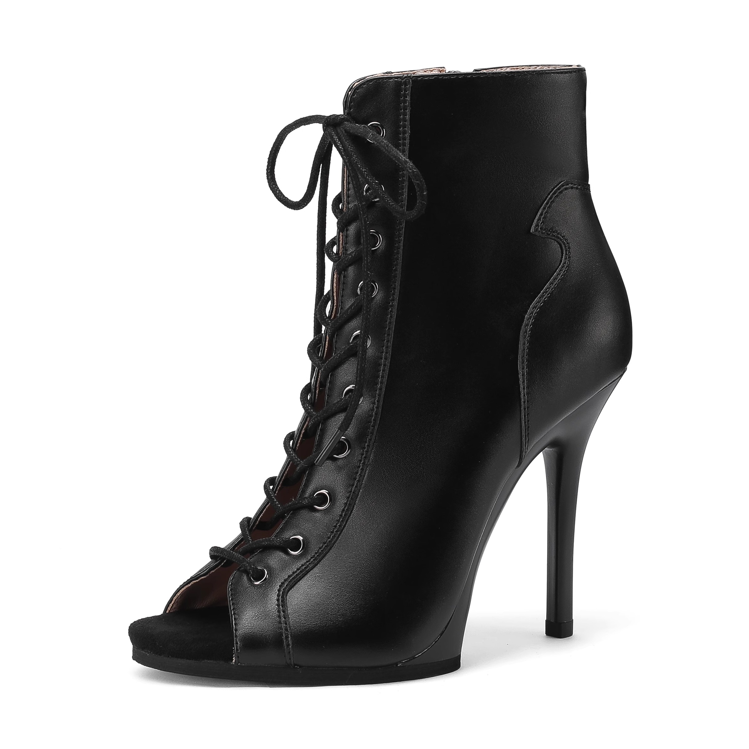 黑色性感pump爵士专用舞蹈鞋系带短筒高跟鞋舞鞋软底短靴heels女