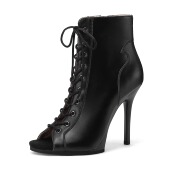 黑色性感pump爵士专用舞蹈鞋 软底短靴heels女 系带短筒高跟鞋 舞鞋