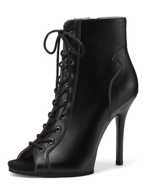 黑色性感pump爵士专用舞蹈鞋系带短筒高跟鞋舞鞋软底短靴heels女