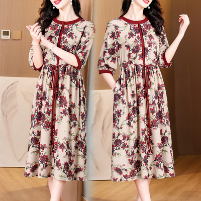 高级感轻奢气质苎麻碎花连衣裙