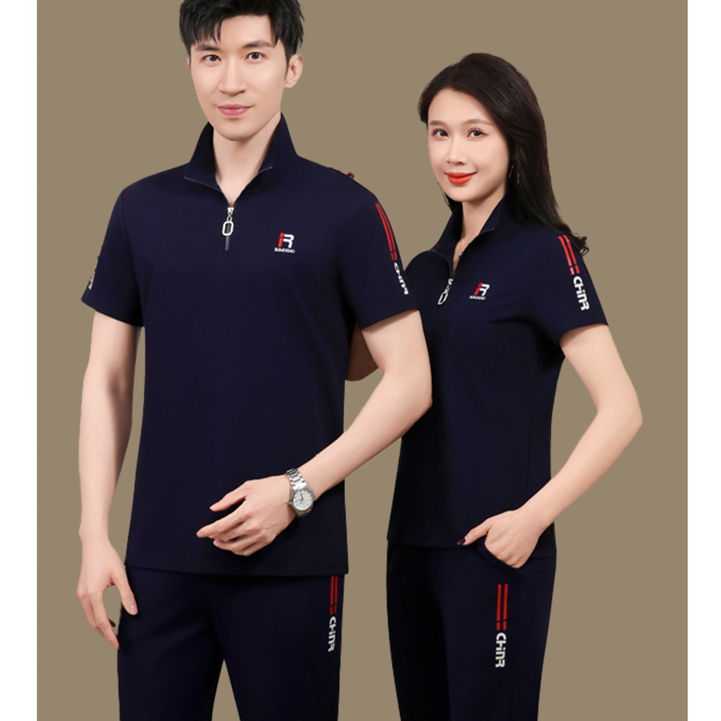 夏季中老年情侣运动套装男女短袖