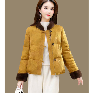 国风短款羽绒服女冬季小个子立领提花白鸭绒外套巨好看阔太太衣服