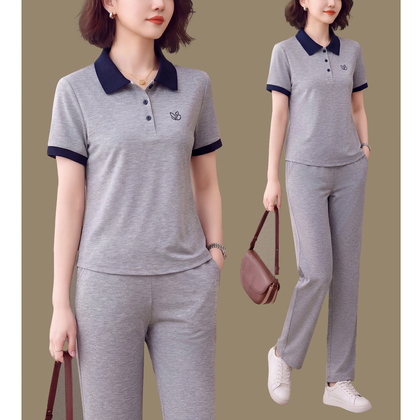 妈妈夏装短袖运动套装2026新款中年妇女时尚POLO领半袖T恤两件套